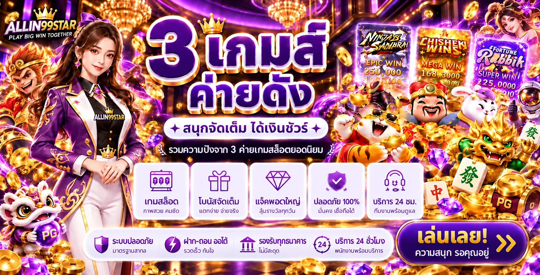 เกมสล็อตค่ายดังและตัวละคร PG บน ALLIN99STAR